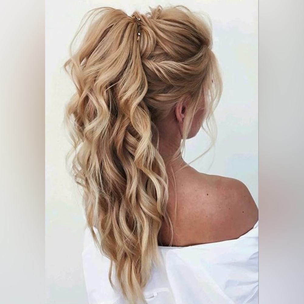 Wavy Wrap Around Ponytail Hair Extension Synthetic Hairpiece 18” Natural Blonde